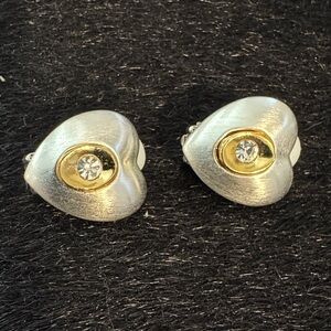 Elegant Silver and Gold Heart Clip Earrings